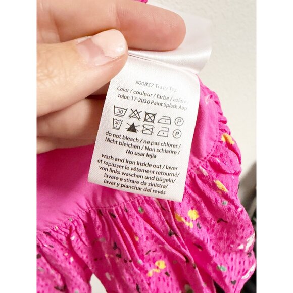 Rotate Birger Christensen Tracy Paint Splash Print Blouse Ruffle Hem Pink Size 2 - Picture 5 of 8